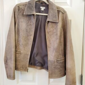 Halogen Distressed Leather Jacket